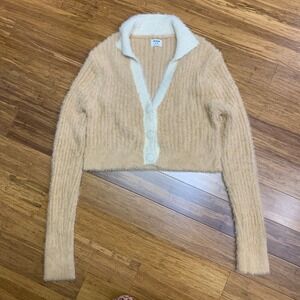 Cotton On Fuzzy Knit Cardigan Womens Size Medium Cropped Sweater Collared Button